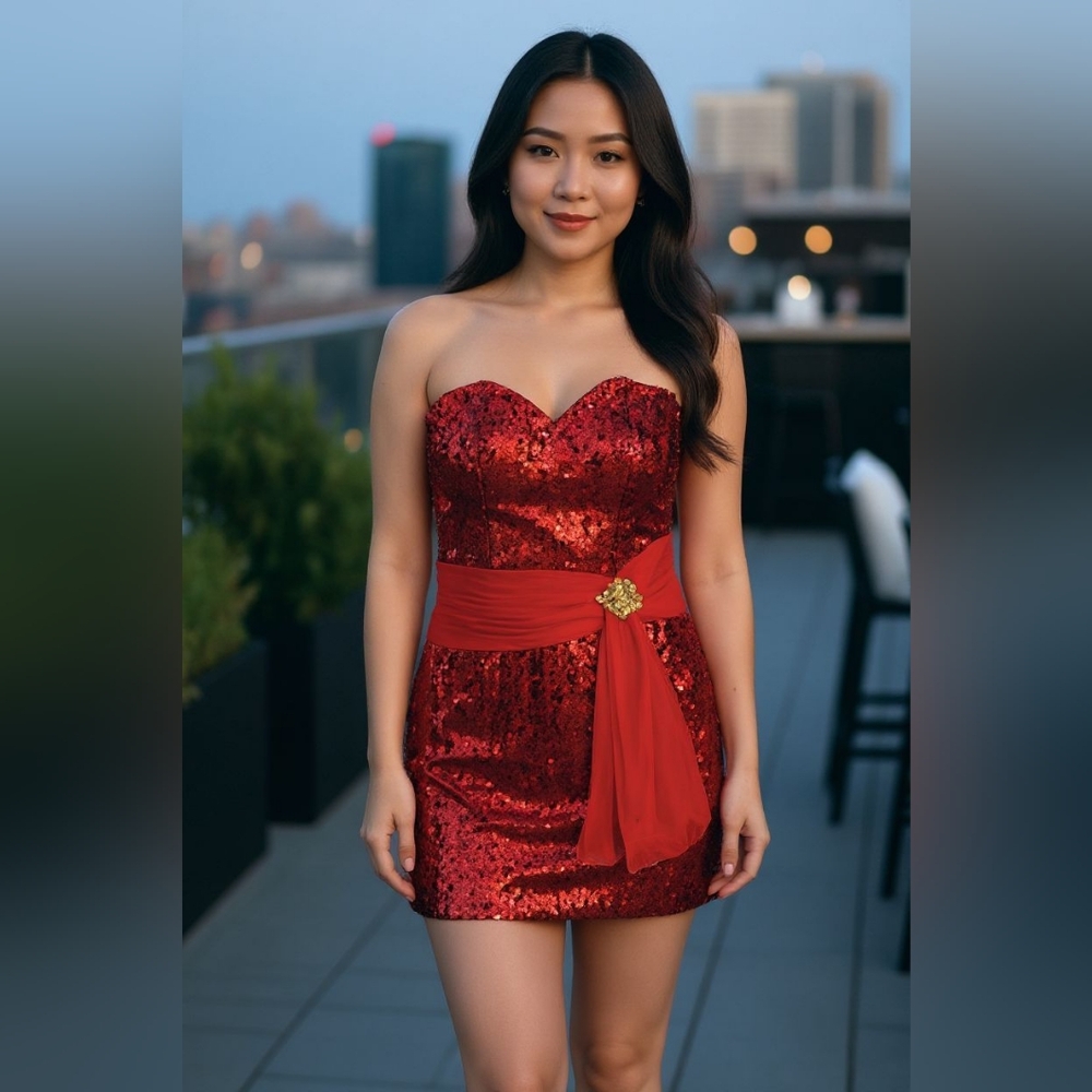 12 HANNAH S‎ Red Sequin Strapless Dress
